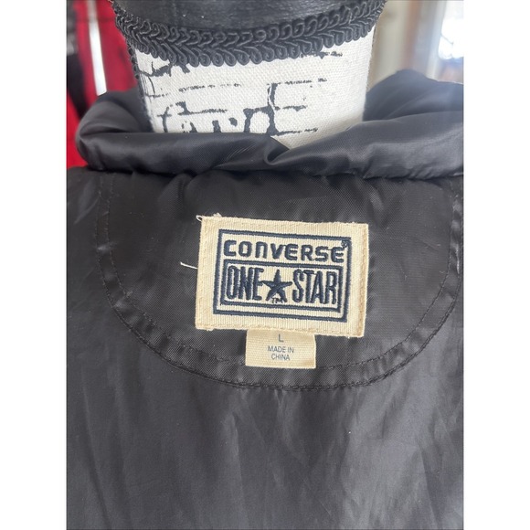 Converse One Star Womens Large Black Hooded Belted Quilted Parka Coat Winter - Picture 5 of 5